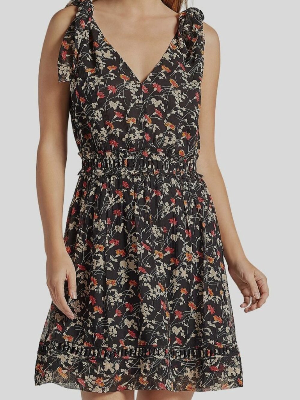 Joie size 4 floral dress with ties at the shoulders